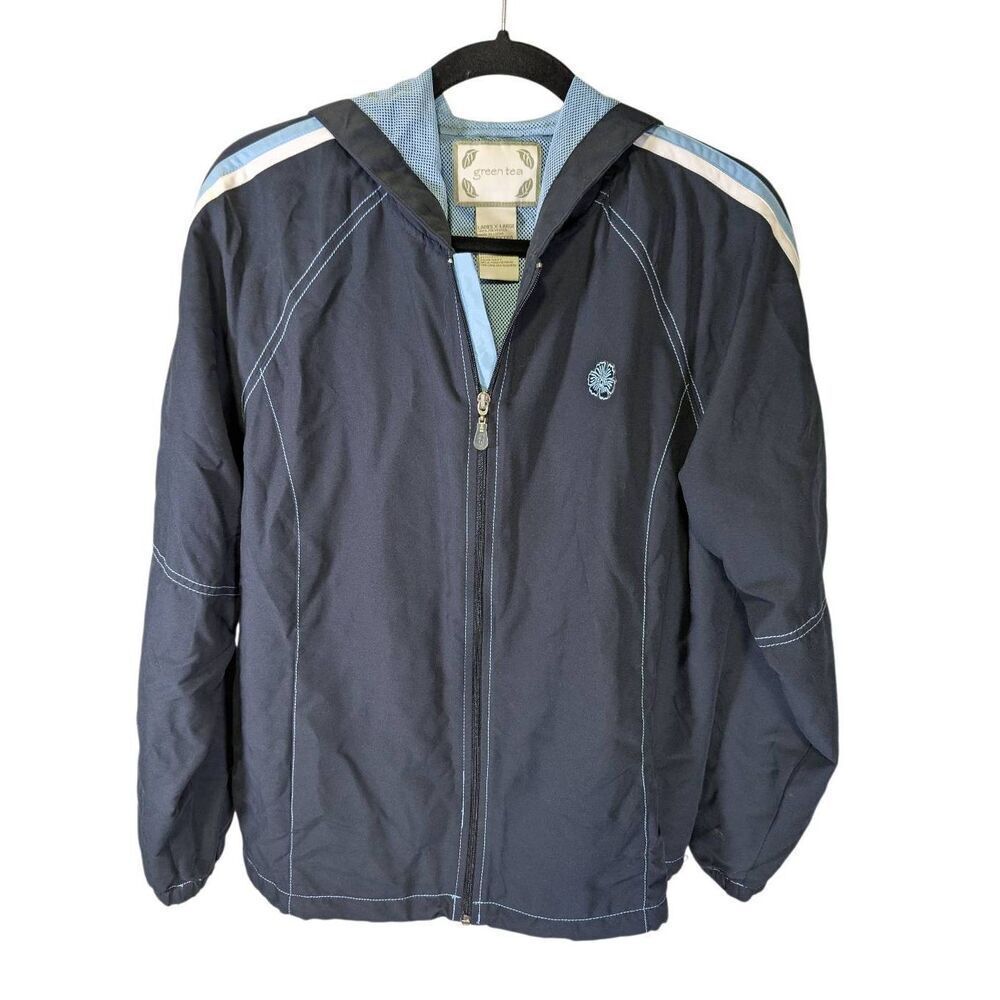 Green Tea Navy Blue Full-zip Hooded Windbreaker and Jogger Set Women's Size XL